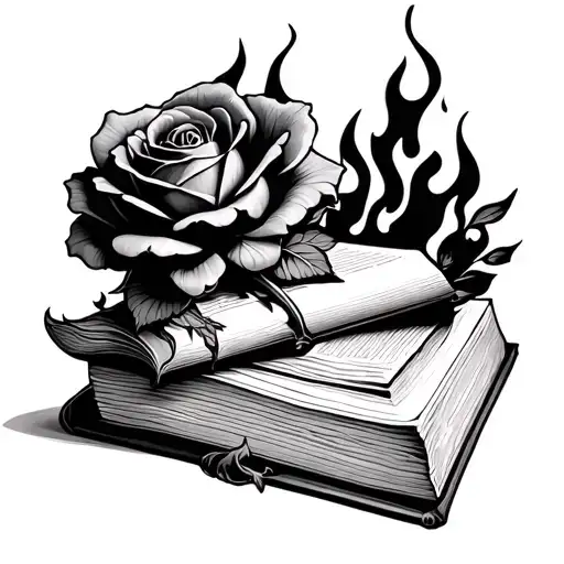 Burning Book With Vintage Rose Surrounded