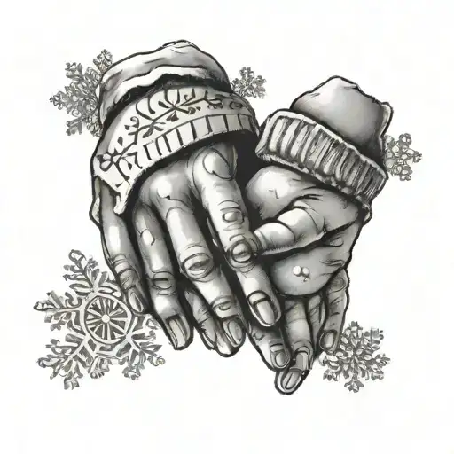 Baby And Mother Holding Hands With Snowflakes