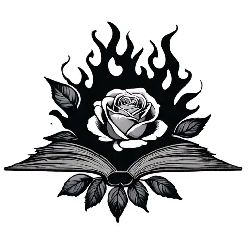 Burning Book With Vintage Rose Surrounded
