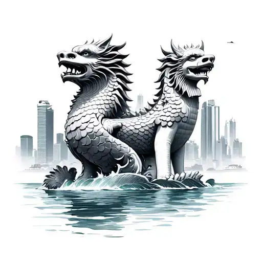 Singapore Merlion Shooting Water