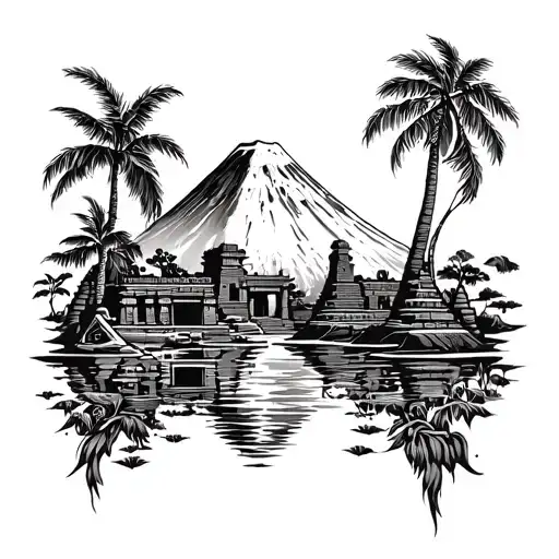 Tribal Tattoo Design Featuring Mayon Volcano And The Cagsawa Ruins