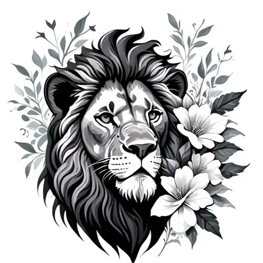 Lion And Flowers