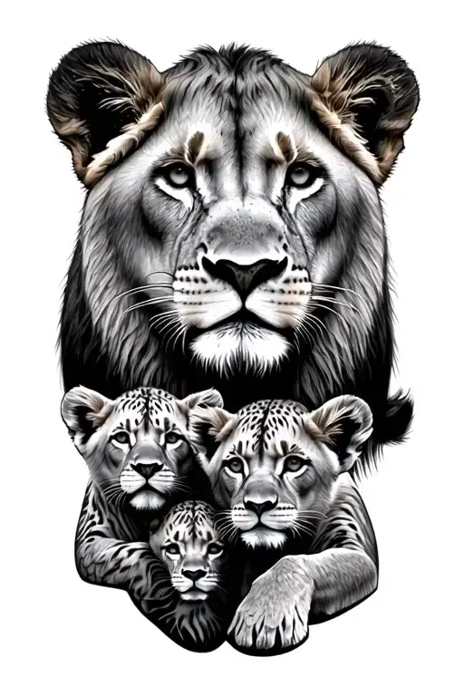 Lioness And Four Cubs