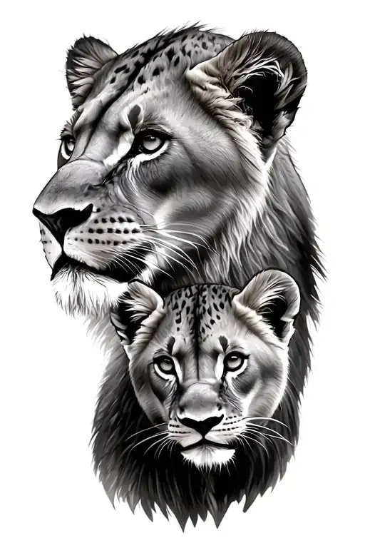 Lioness And Cubs Face Only