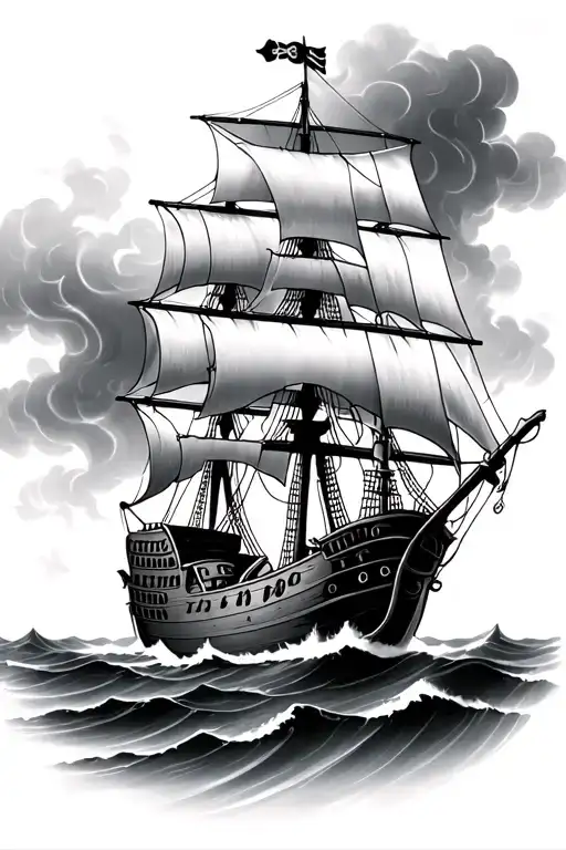 Pirate Ship Sailing Through Stormy