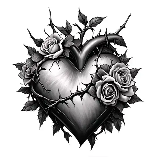Heart Surrounded By Thorns And Roses Intertwined