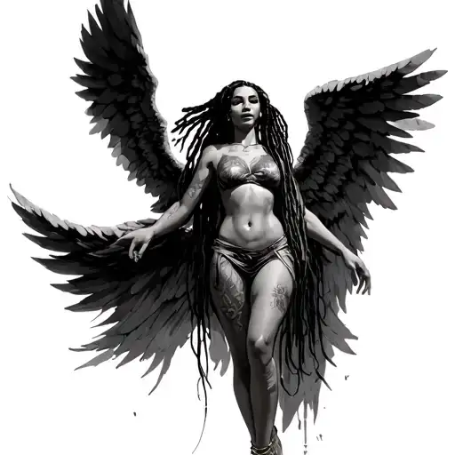 Fully Dressed Female Angel With Dreadlocks