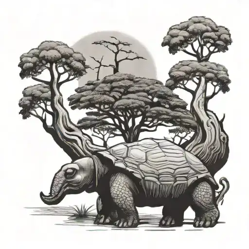 Baobab Tree And Africa And Turtle Swimming