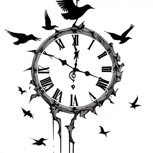 Broken Clock With Birds Flying