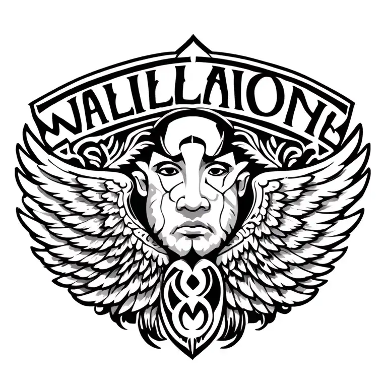 Maori Wings And Wallace's Name In Maori Above Them
