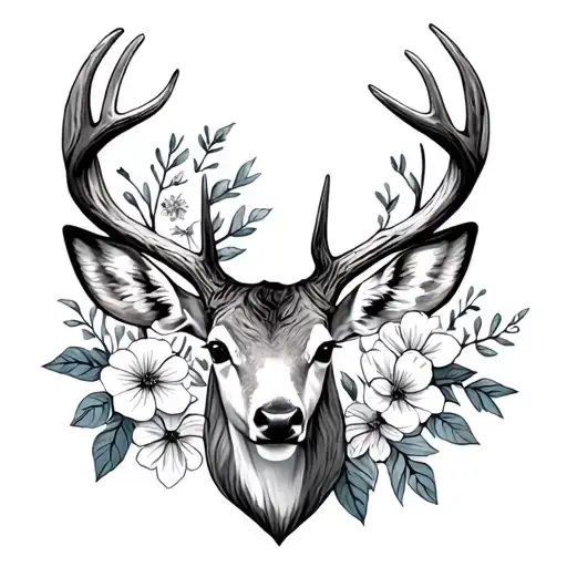 Deer Antler And Flowers