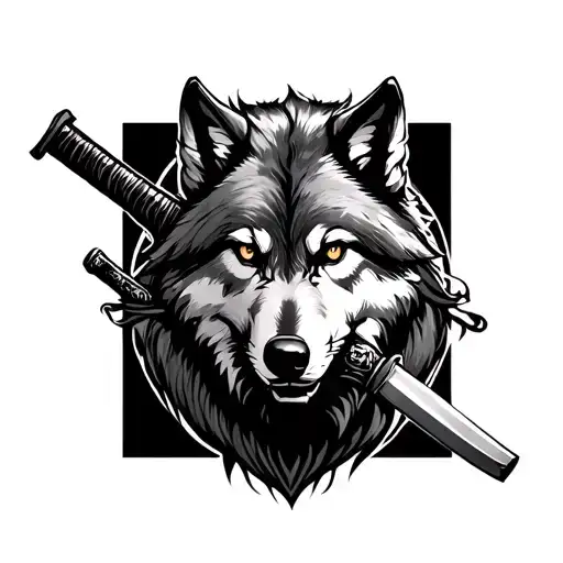 A Wolf Around A Katana Through The Sides Of Top To Bottom