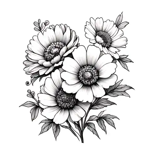 Marigolds And Cosmos Flowers