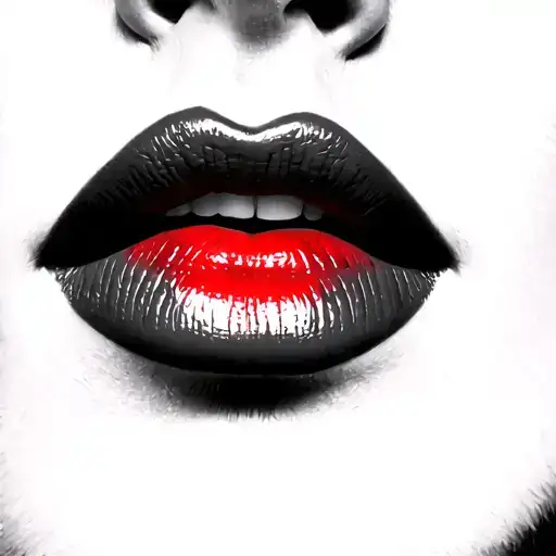 Black And White Close Up Women Face With Bright Red Lips