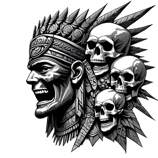 Aztec God Surrounded By Skulls