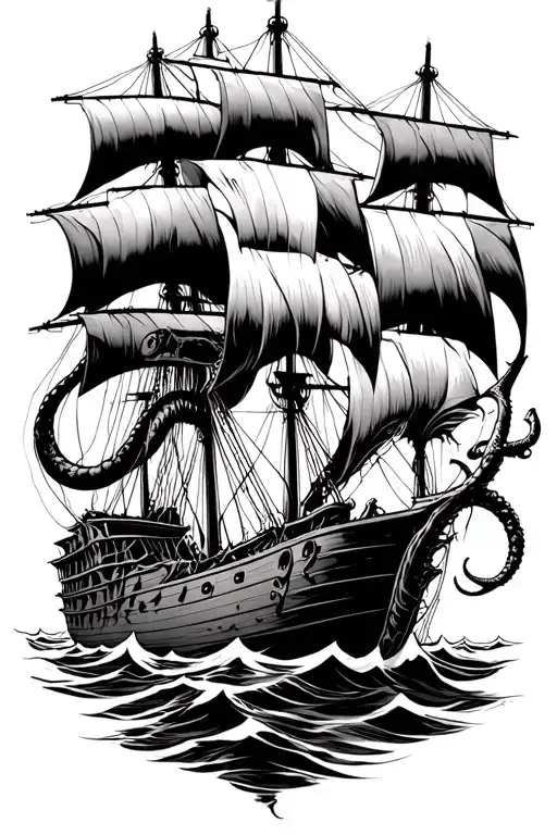 Kraken Pulling Down A Broken Pirate Ship