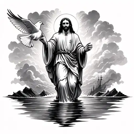 Jesus Walking On Water With A Dove