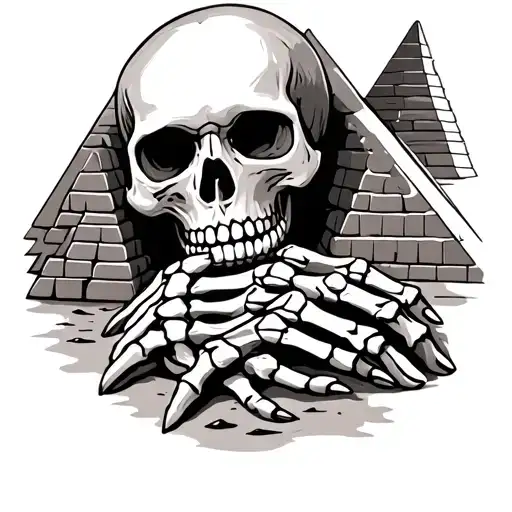 Skull With Skeleton Hands Within A Pyramid