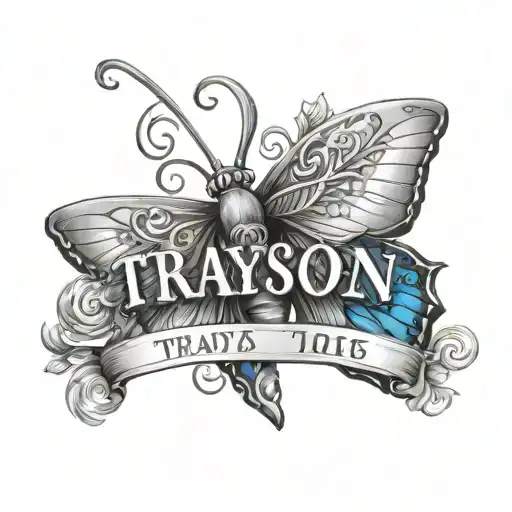 The Name Trayson With The Date 08-03-2016 With A Blue Butterfly