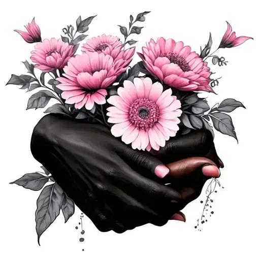 Pinky Intertwined Hands Holding Flowers Blooming