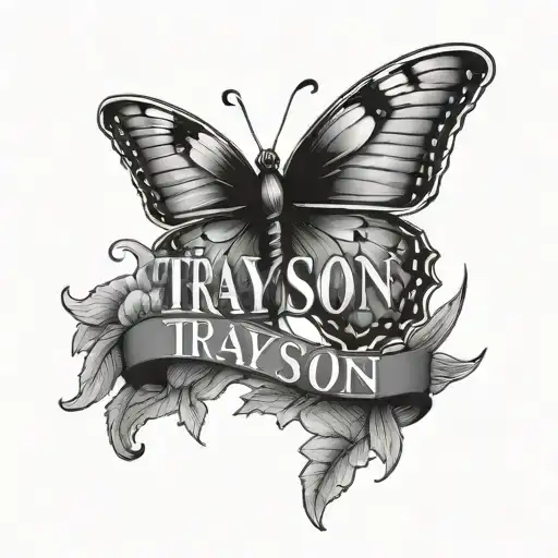 The Name Trayson With The Date 08-03-2016 With A Blue Butterfly