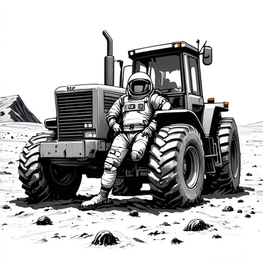 Astronaut Leaning Against A Tractor On The Moon Made