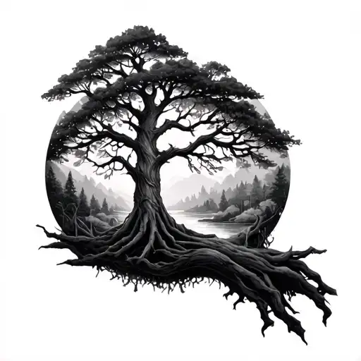 Tree Of Life With Forest Surrounding The Forearm Sleeve