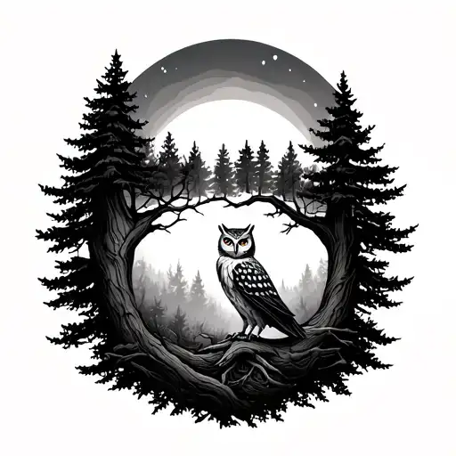 Tree Of Life With Forest Surrounding The Forearm Sleeve Owl On Center Of Forearm