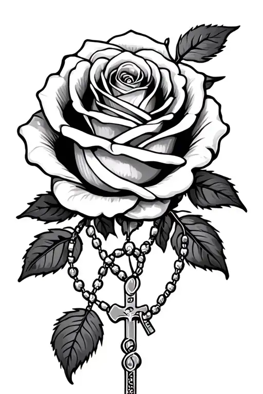 Rose Surrounded Rosary Beads Intertwined