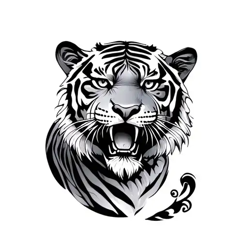 Tiger On Japan Background Black