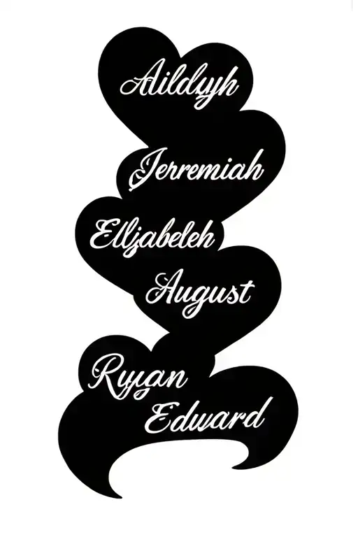 A Heart With Theses Names In Them Aaliyah Jeremiah Elizabeth August Ryan Edward
