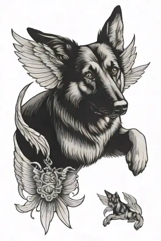 German Shepard With Wings Wrapped