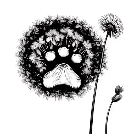 Minamilist Simple Black Line Dandelion And Dog Paw