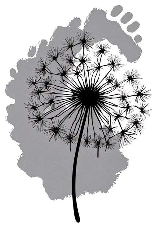 Simple Black Line Basic Dandelion And Dog Pawprint Made For Ankle Dainty