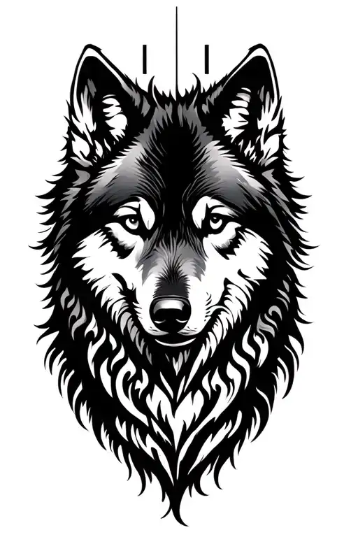 Silhouette Of A Wolf In A Heart Beat Line