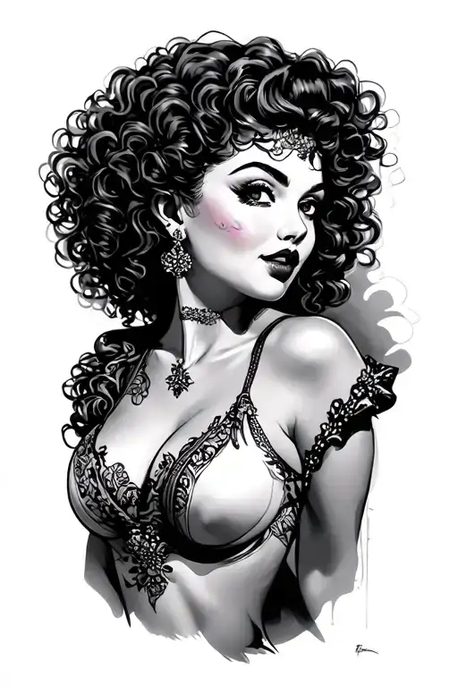 Curly Haired Pinup Woman