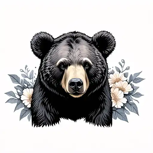 Bear With Flowers Around It