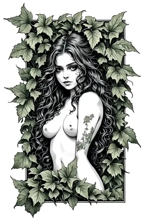 Poison Ivy Vine Woodcut Style