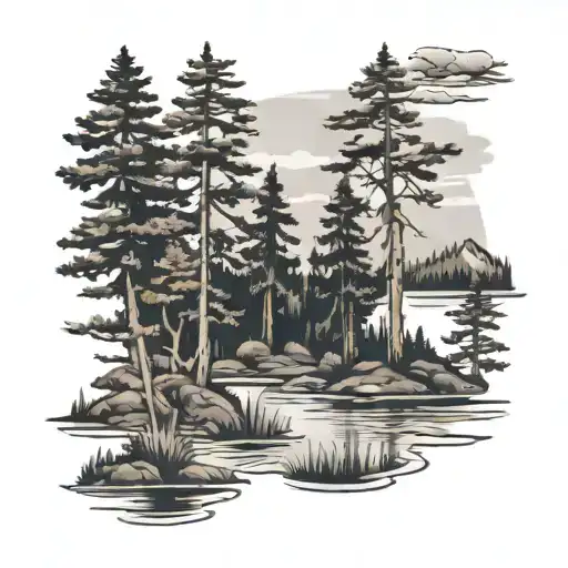 Pine Trees And Water Minnesota