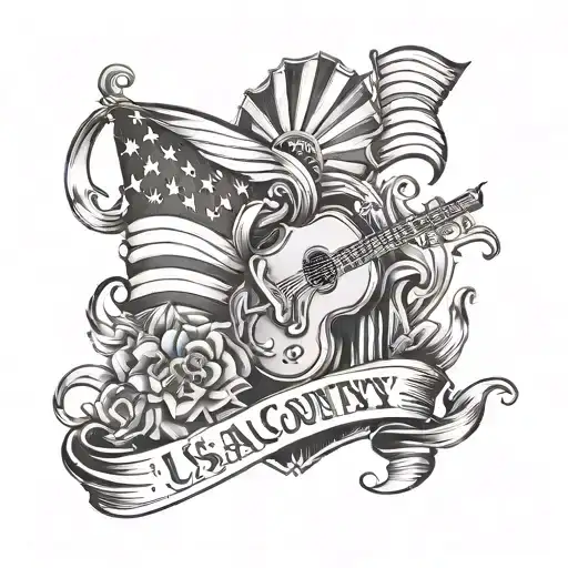 Usa Country Music Themed Sleeve Tattoo Design Inspired