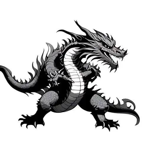 Dragon Fighting Samarai Standing