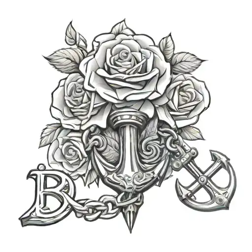 2Roses Rosary Beads Intertwined With An Anchor And Triumph Sign