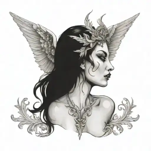 Sexy Angel With Evil Demon Reflection Being Smashed