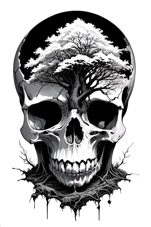 Broken Skull With Tree Growing