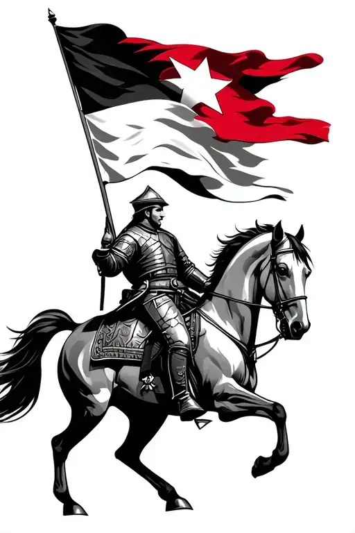 Polish Hussar Warrior On A Horse With Polish Flag Intertwined