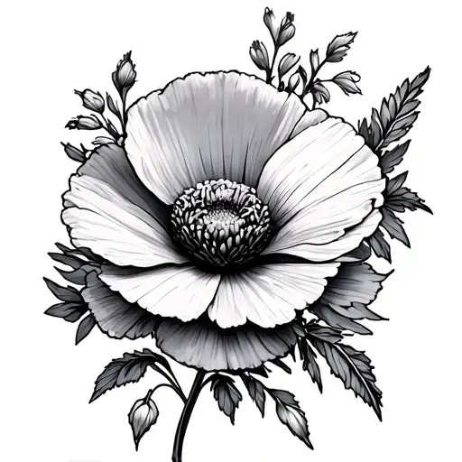 Poppy Flower And Aster Flower In Triangle