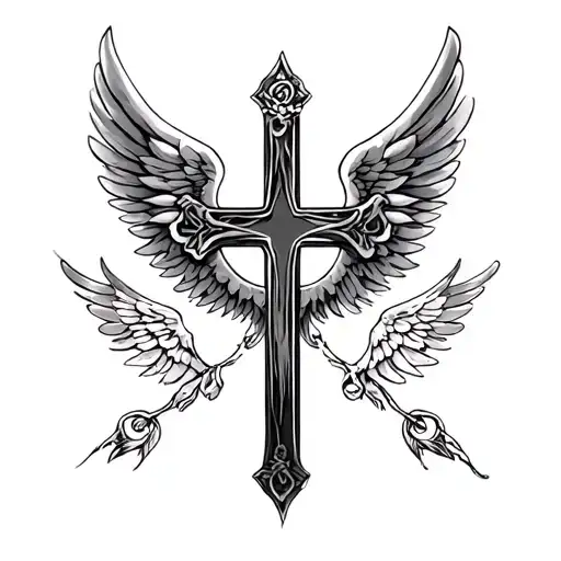 Full Sleeve Tattoo Featuring Cross With Wings