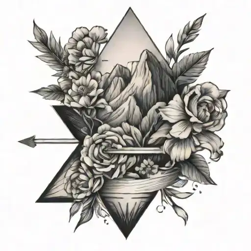 A Mountain And Flowers Balancing On An Arrow