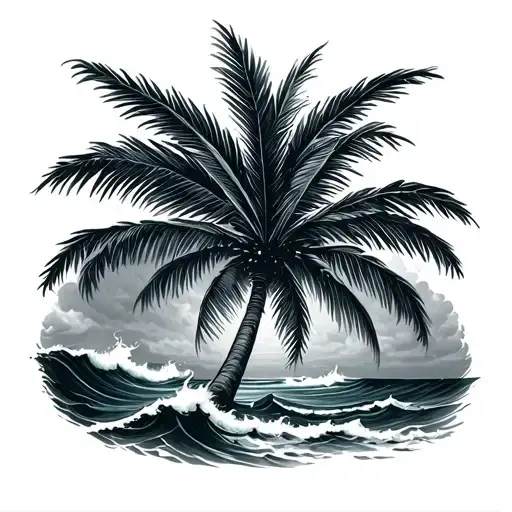 Palm Tree With Ocean Waves