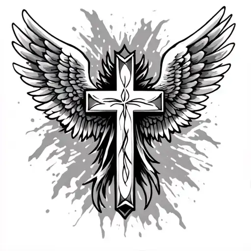 Full Sleeve Tattoo Featuring Cross With Wings Spread